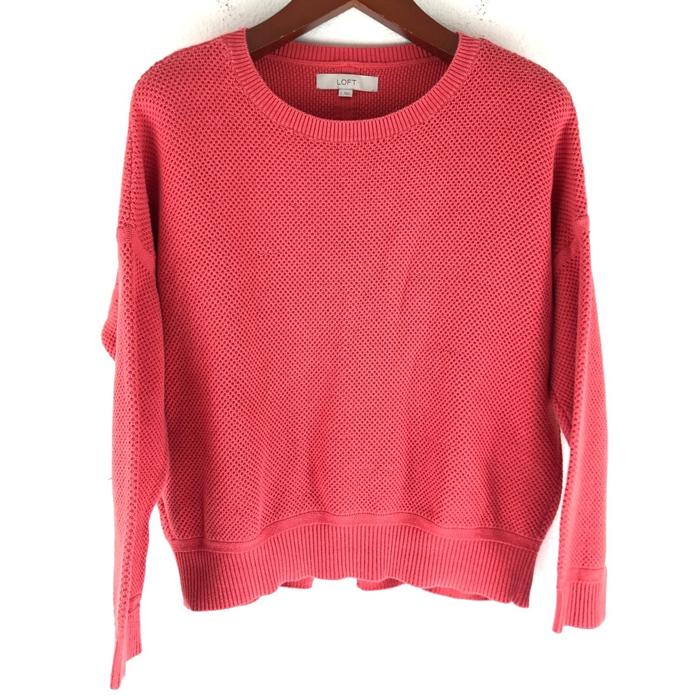 Quiet Luxury Coastal French Girl LOFT Ann Taylor Coral Pink Cotton Sweater Large